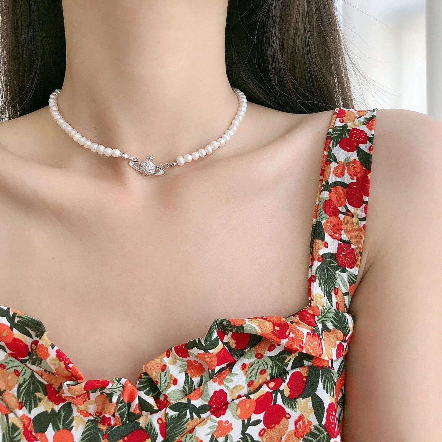 Womens Beaded Faux Pearl Saturn Pendant With Si Er Planet Choker And  Rhinestone Accents Drop Delivery Available From Dayupshop, $9.87 |  DHgate.Com